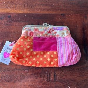 Young At heart Patchwork Fabric Coin Purse Kiss Lock Pink orange NWT v